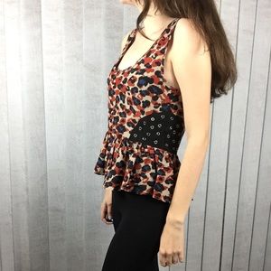 Millau Lovers + Friends Cheetah Leopard Animal Print Peplum Blouse Shirt Tank